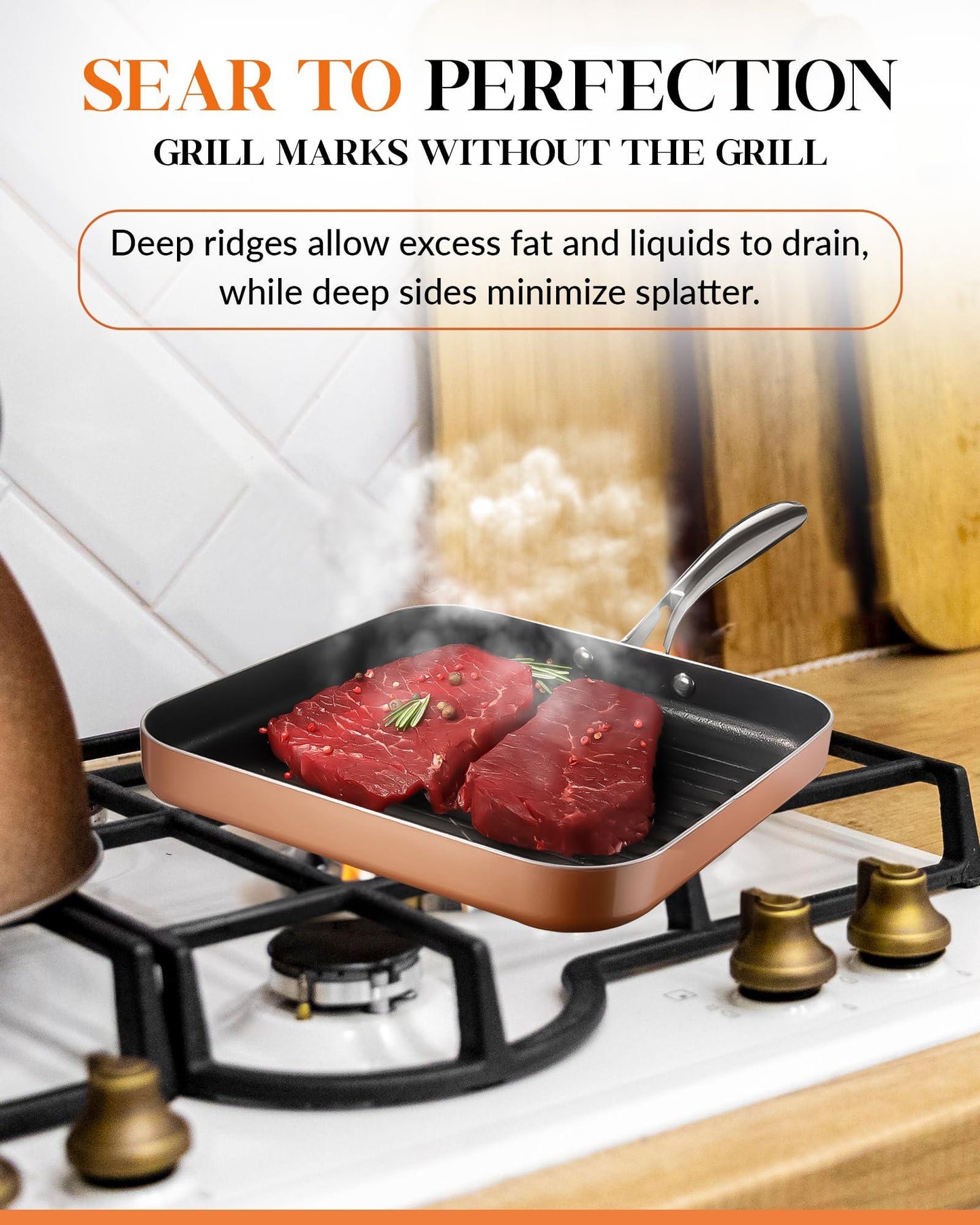 GOTHAM STEEL Nonstick Grill Pan for Stove Top with Grill Sear Ridges, Nonstick Ultra Durable Grilling Pan, Metal Utensil Safe, Stay Cool Stainless-Steel Handle, Oven & Dishwasher Safe, Non-Toxic - CookCave