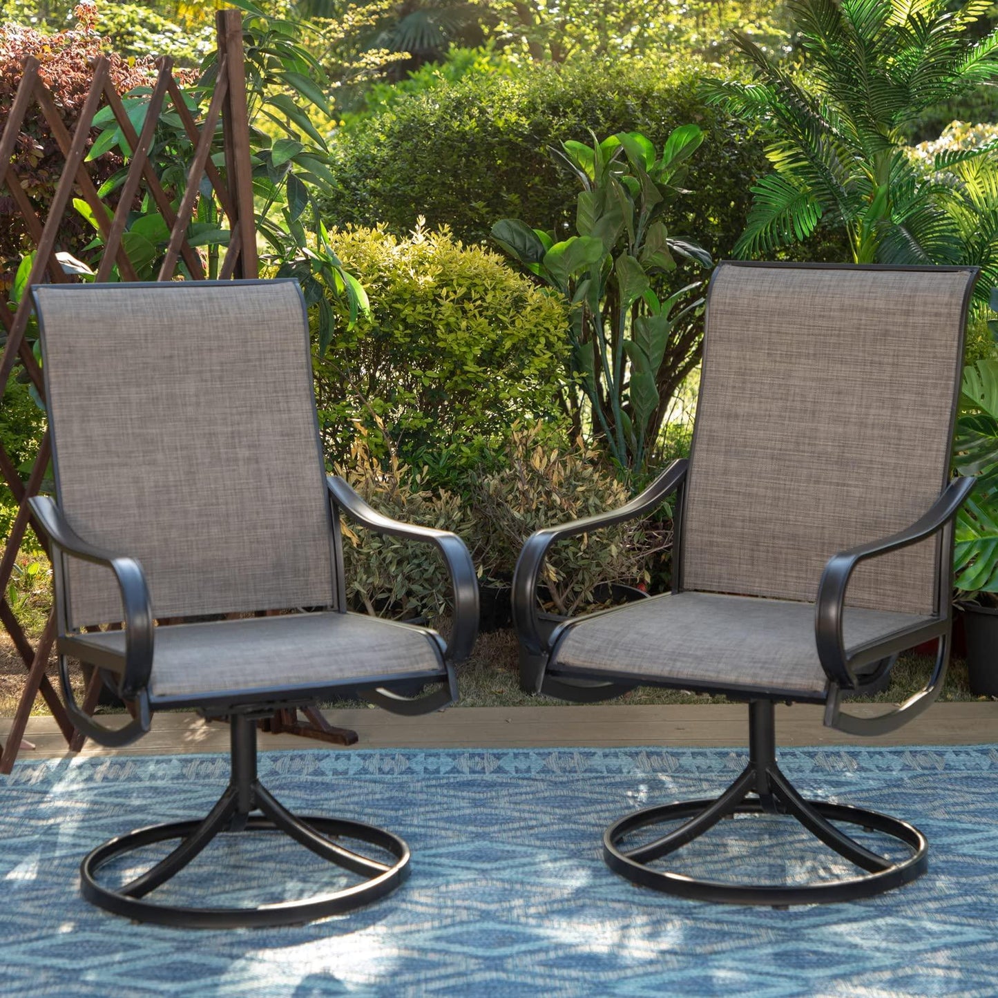 PHI VILLA Patio Swivel Dining Chairs Set of 4 Outdoor Kitchen Garden Metal Chair with Textilene Mesh Fabric, Patio Furniture Gentle Rocker Chair, Black Frame - CookCave