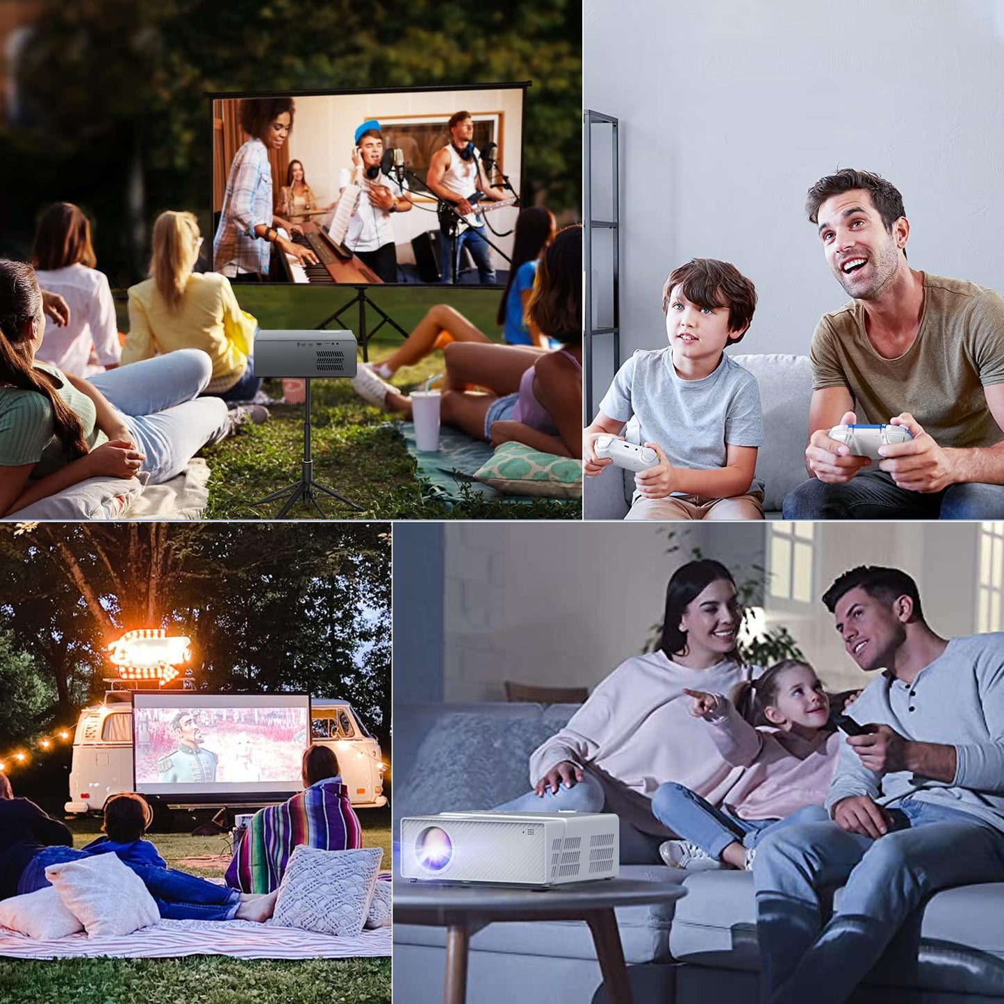 5G WiFi Bluetooth Projector with Screen, 16000 Lumens/450 ANSI Real Native 1080P 4K Outdoor Projector for Theater Movies, Synchronize Smartphone, Compatible W/TV Stick/HDMI/PS4 [120'' Screen Included] - CookCave