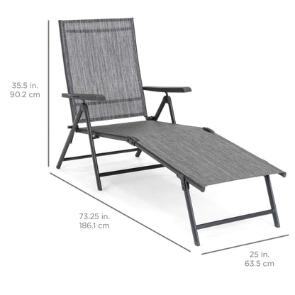 Best Choice Products Set of 2 Outdoor Patio Chaise Lounge Chair Adjustable Reclining Folding Pool Lounger for Poolside, Deck, Backyard w/Steel Frame, 250lb Weight Capacity - Gray - CookCave