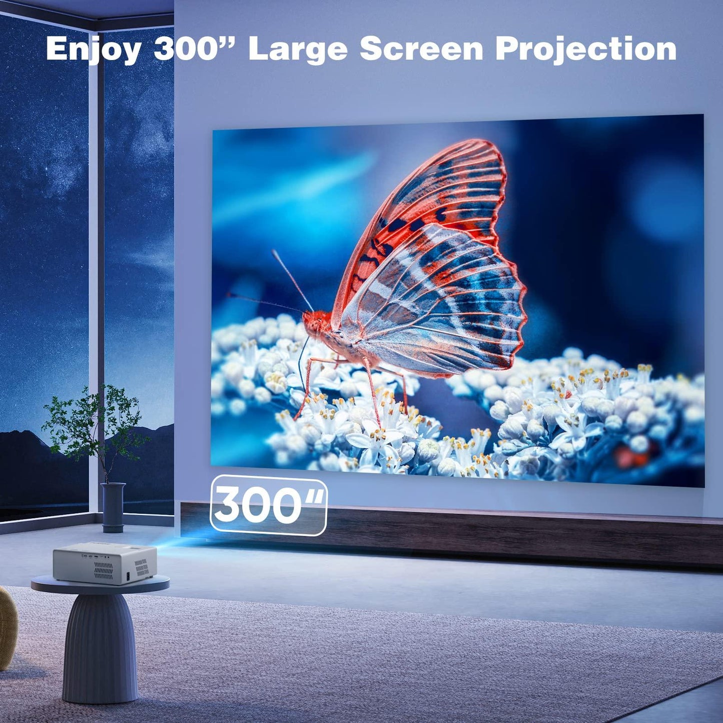 5G WiFi Bluetooth Projector with Screen, 16000 Lumens/450 ANSI Real Native 1080P 4K Outdoor Projector for Theater Movies, Synchronize Smartphone, Compatible W/TV Stick/HDMI/PS4 [120'' Screen Included] - CookCave