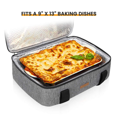 LUNCIA Insulated Casserole Carrier for Hot or Cold Food, Lasagna Lugger Tote for Potluck Parties/Picnic/Cookouts, Fits 9"x13" Baking Dish, Grey - CookCave