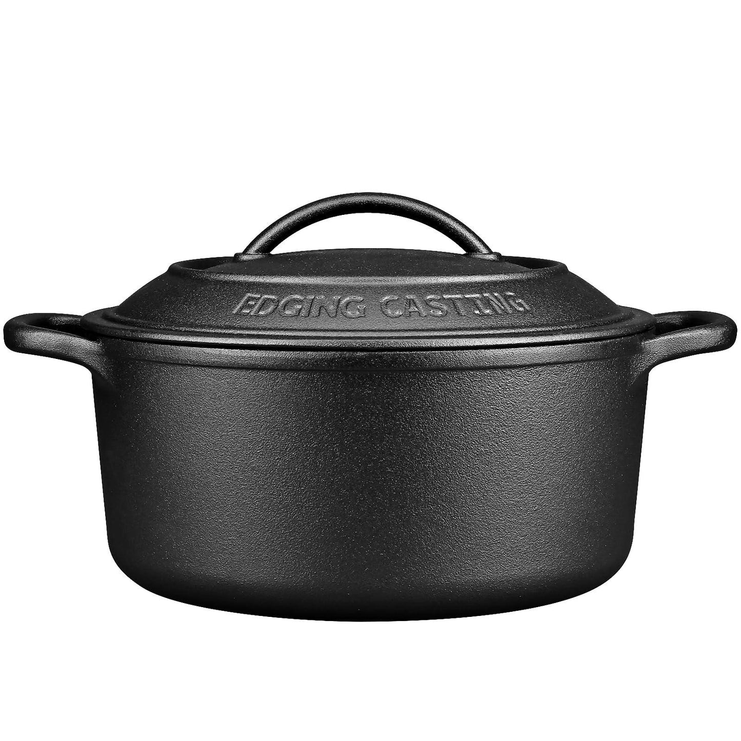 EDGING CASTING Pre-Seasoned Cast Iron Dutch Oven Pot with Lid Dual Handle, Round 5 Quart, Black - CookCave