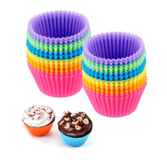 Reusable Silicone Cupcake Baking Cups 24 Pack, 2.75 inch Cups, & Non-stick Muffin Liners for Party Halloween Christmas,6 Rainbow Colors (Pack of 24,Multicolor) - CookCave