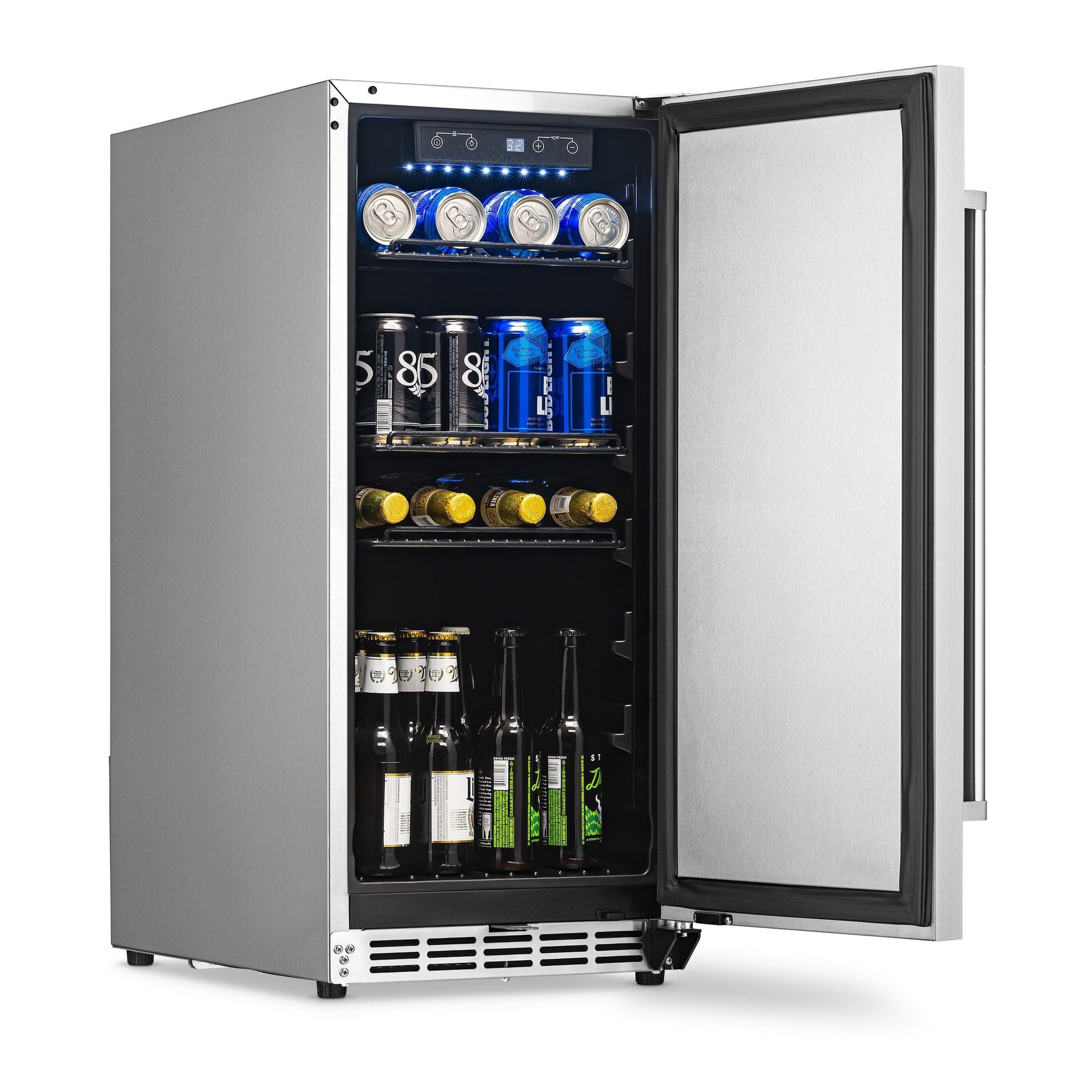NewAir 15" Commerical Beverage Refrigerator | Weatherproof Stainless Steel Fridge | Built-In or Freestanding Outdoor Patio Fridge For Beer, Wine, Food NCR032SS00 - CookCave
