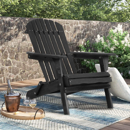 Folding Adirondack Chair Set of 2, Weather Resistant Adirondack Chairs Lawn Chair Outdoor Modern Adirondack Chairs Fire Pit Chairs Outdoor Chairs for Patio Lawn Garden Backyard Pool Deck, Black - CookCave