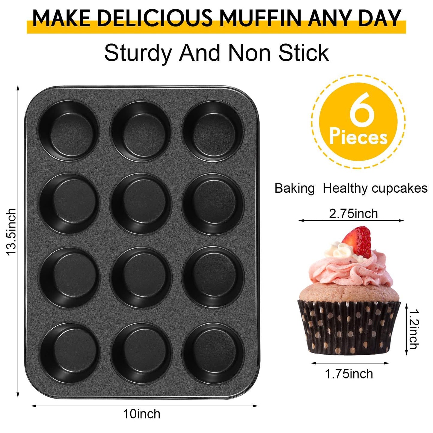 Gejoy Cupcake Pan Muffin Baking Pan 12 Cup Non Stick Bakeware Muffin Pan Cupcake Tray Muffin Tin Dishwasher Safe for Making Muffin Cakes, Tart(6 Packs) - CookCave