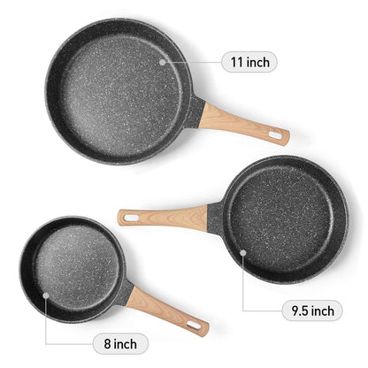 YIIFEEO Frying Pans Nonstick, Induction Frying Pan Set Granite Skillet Pans for Cooking Omelette Pan Cookware Set with Heat-Resistant Handle, Christmas Gift for Women (8" &9.5" &11") - CookCave