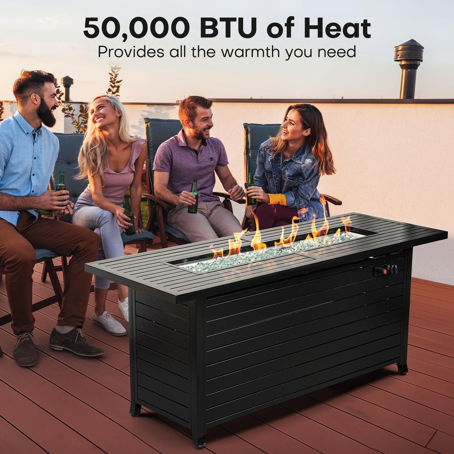 LEGACY HEATING Sigma 1 57 Inch Propane Fire Pit Table, 50,000BTU Outdoor Gas Fire Pit, 2 in 1 Rectangular Firepit Extruded Aluminum w/ Lid, Glass Beads, ETL Certified for Gatherings on Patio, Black - CookCave