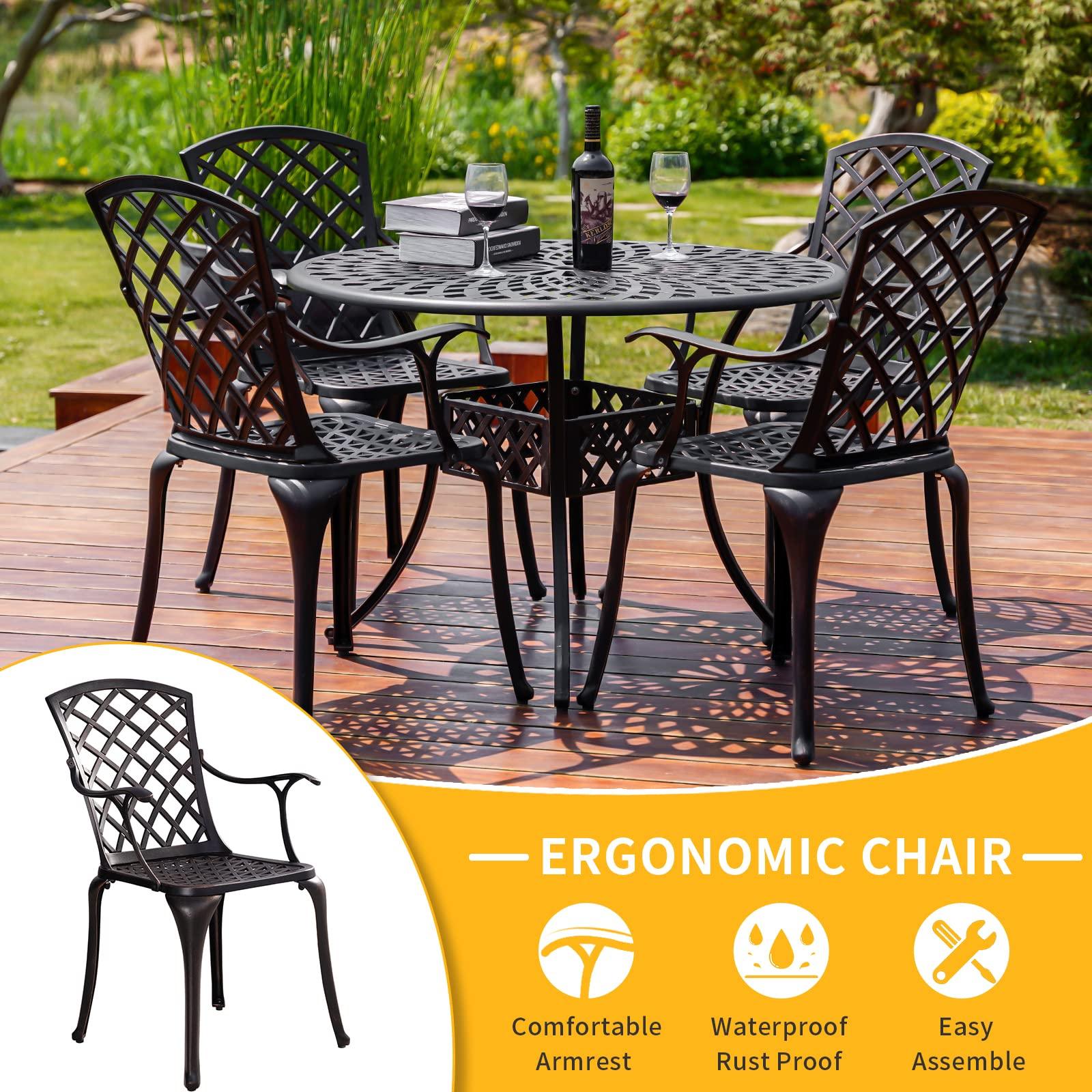 Withniture Set of 2 Metal Dining Chairs Cast Aluminum Patio Chairs with Armrest, All-Weather Outdoor Dining Chairs for Outside Garden Restaurant Swimming Pool, Deck, Bronze - CookCave