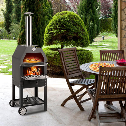 VEVOR Outdoor Pizza Oven, 12" Wood Fire Oven, 2-Layer Pizza Oven Wood Fired, Wood Burning Outdoor Pizza Oven with 2 Removable Wheels, 700℉ Max Temperature Wood Fired Pizza Maker Ovens for Barbecue - CookCave