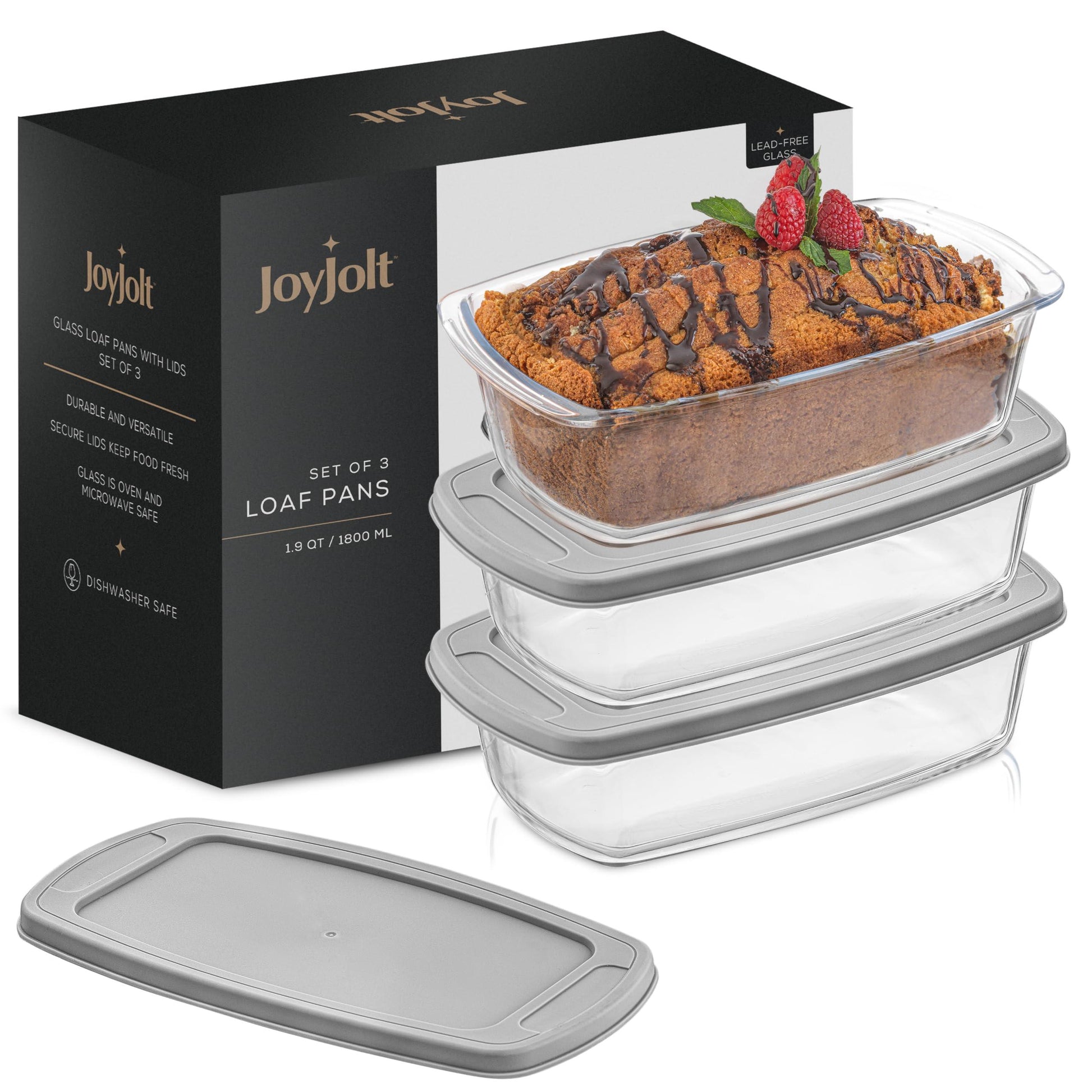 JoyJolt Glass Loaf Pan with Lid. 3pc Bread Pan Set, Rectangular, 1.9 Quart Loaf Pans for Baking Bread, Bread Storage Container, Lasagna Pan Deep, Meatloaf Pan, Banana Bread Loaf Pan - CookCave