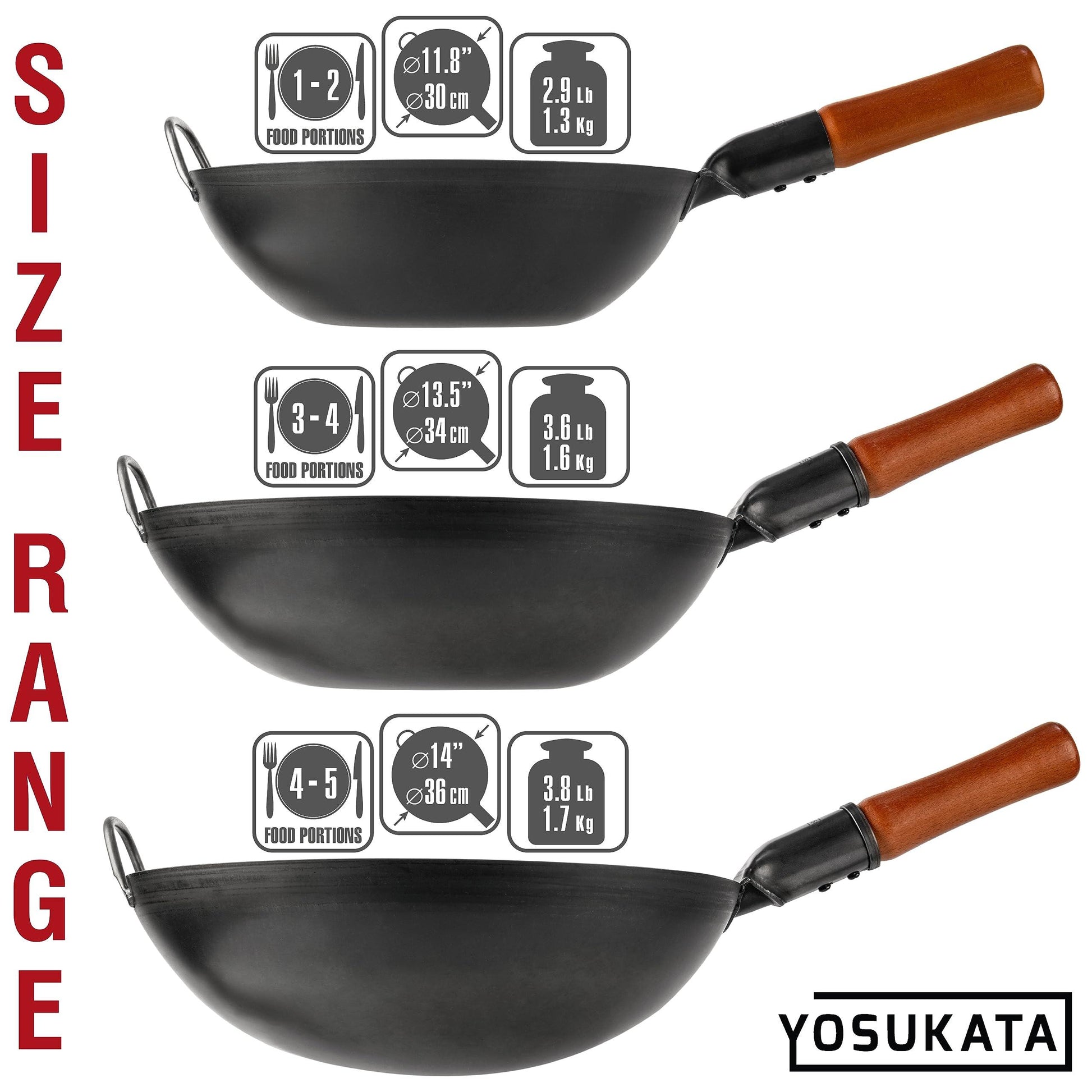 YOSUKATA Carbon Steel Wok Pan – 13,5 “ Stir Fry Pans - Chinese Wok with Flat Bottom Pow Wok - Traditional Japanese Woks - Black Carbon Steel - CookCave