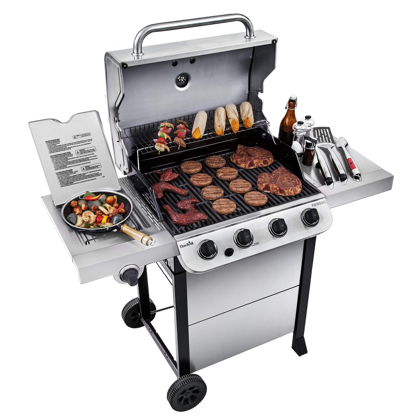 Char-Broil Performance Series Convective 4-Burner with Side Burner Cart Propane Gas Stainless Steel Grill - 463377319 - CookCave