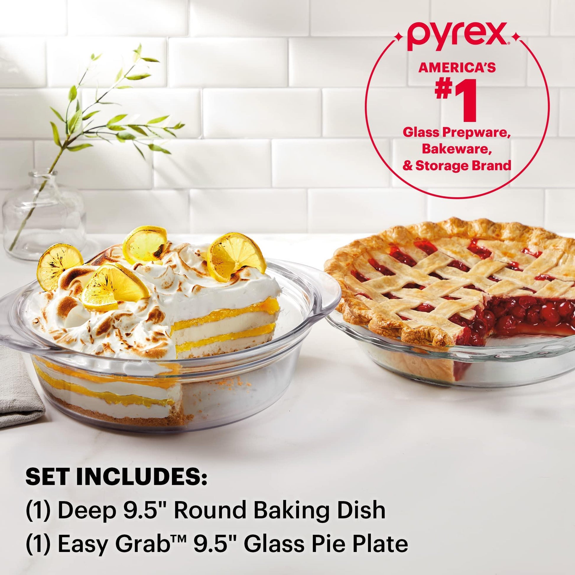 Pyrex Deep 2-Piece 9.5" Glass Baking Dish Set, Glass Bakeware Set, Dishwasher, Microwave, Freezer and Pre-Heated Oven Safe, Deep & Easy Grab - CookCave