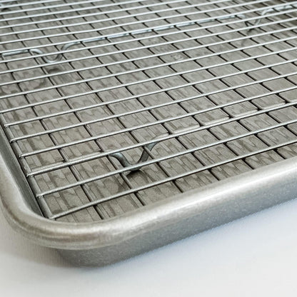 USA Pan Bakeware Half Sheet Baking Pan and Bakeable Nonstick and Cooling Rack Set, Metal - CookCave