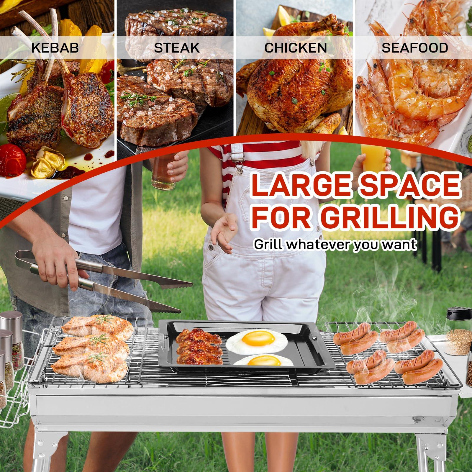 Outvita Portable Charcoal Grill, 39 x 12x 28" Foldable Barbecue Grill, Stainless Steel BBQ Grill for Outdoor Cooking Camping Hiking Picnic Garden Beach Party(Large) - CookCave