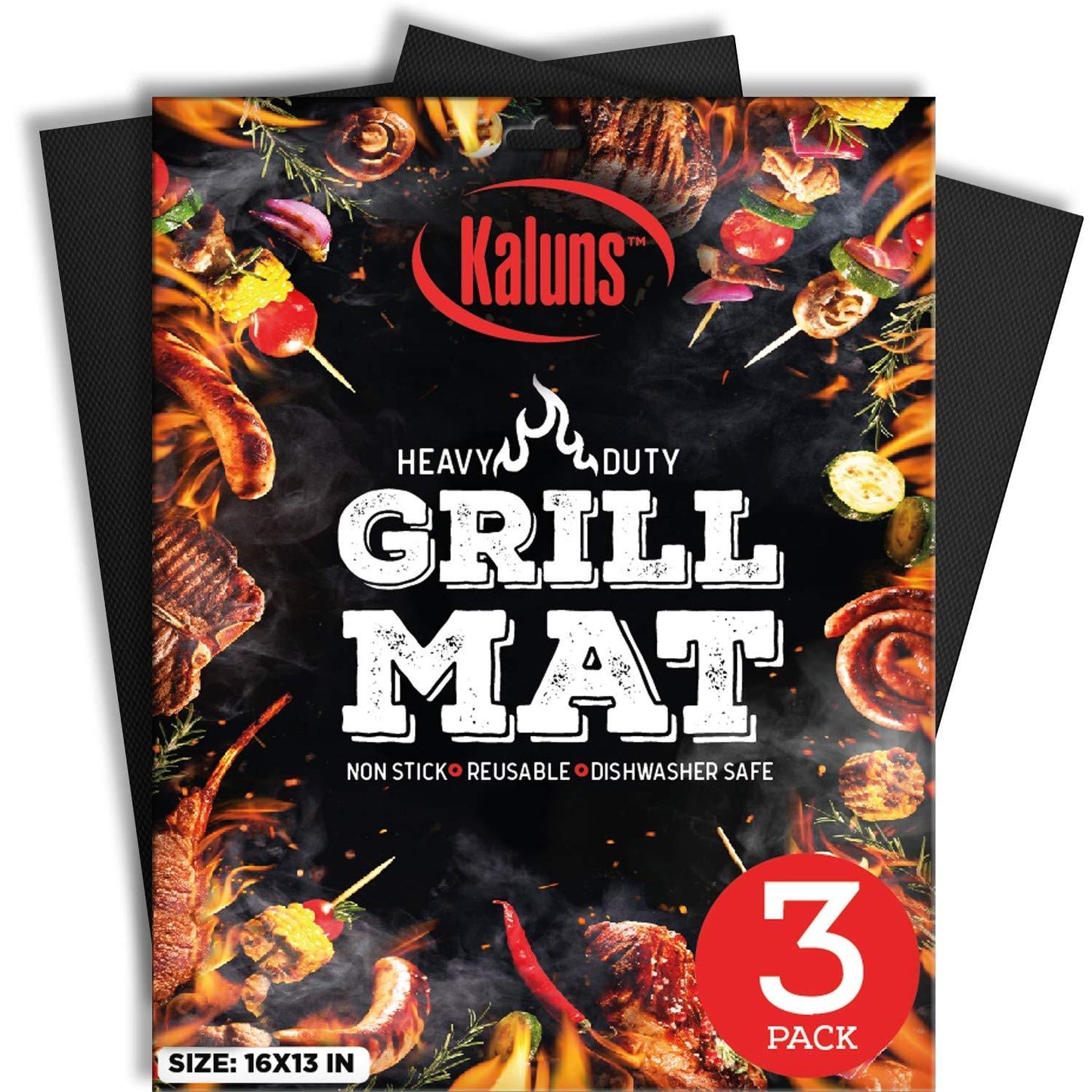 Kaluns Grill Mat, Best BBQ Mat - Heat Resistant up to 600 Degree - Nonstick, Reusable, Dishwasher Safe, Set of 3 - CookCave