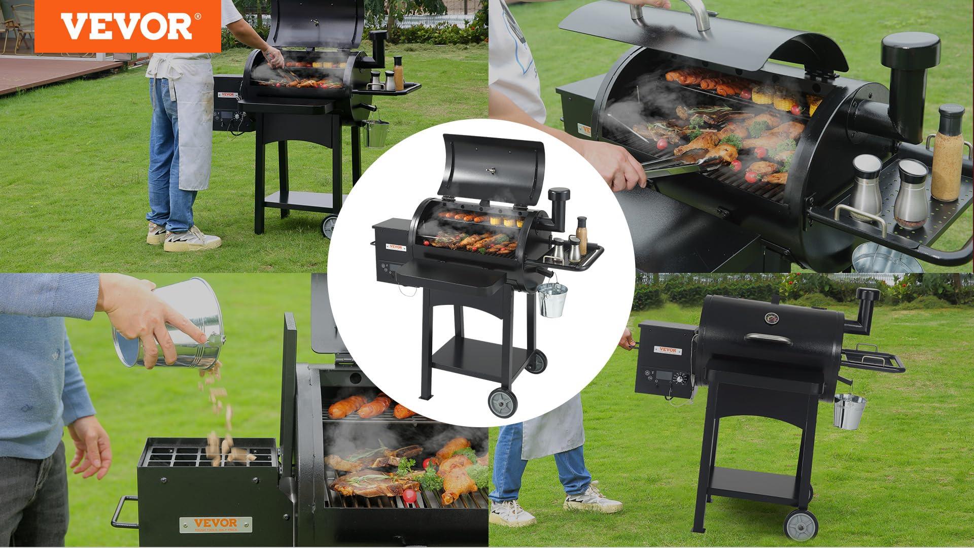 VEVOR Smoker Pellet Grill,Portable Wood Pellet Grill with Cart for Outdoor Cooking, Barbecue Camping,Picnic,Patio and Backyard,580 sq,Black - CookCave