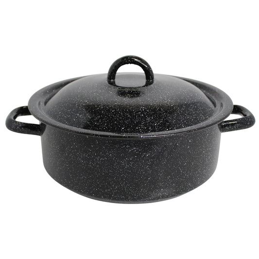 Mirro 4.5 Quart Traditional Vintage Style Black Speckled Enamel on Steel Dutch Oven with Lid, (MIR-10701) - CookCave