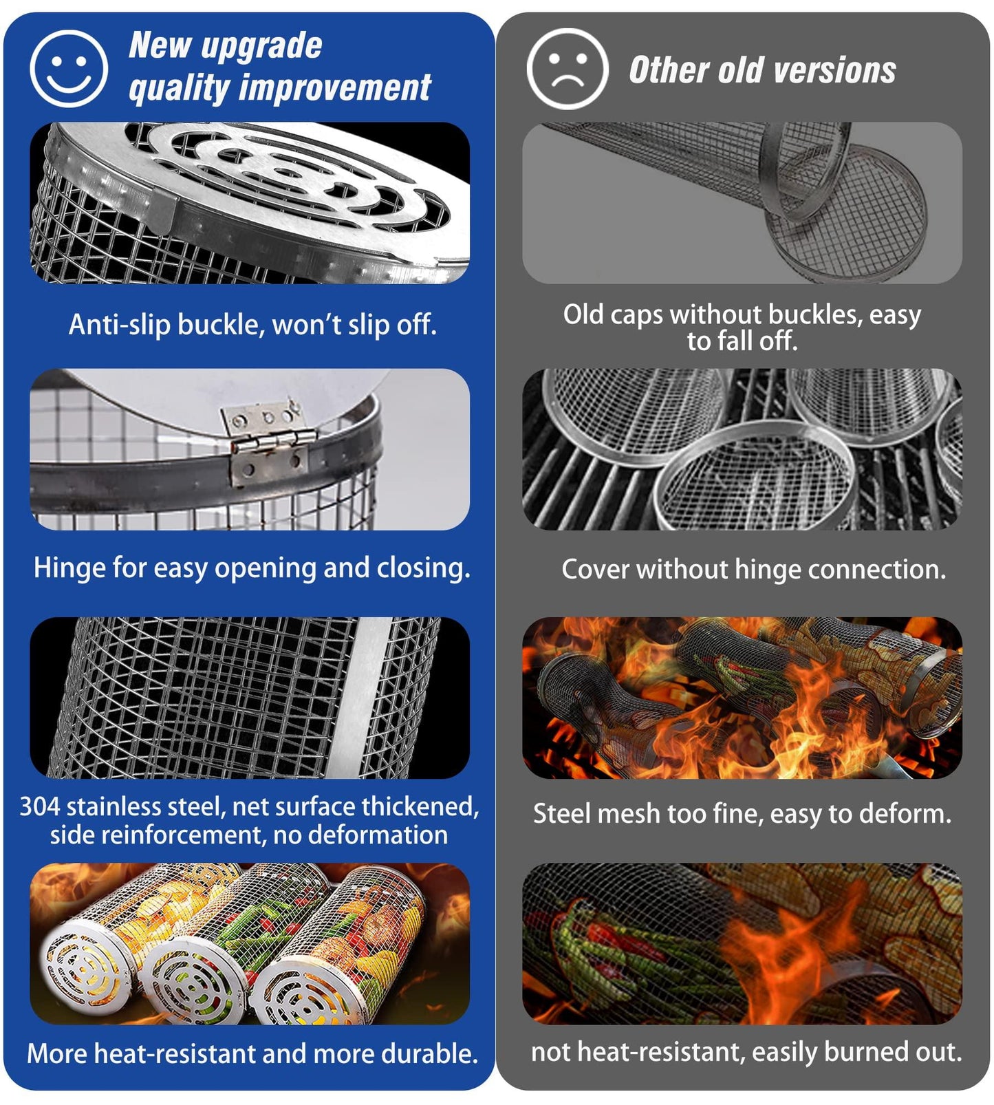 Rolling Grilling Baskets for Outdoor Grill Bbq Net Tube Stainless Steel Large Round Mesh Rotation Barbecue Cylinder Cage Cooking Accessories for Veggies Vegetable Fish Meat Food Camping, Gift for Men - CookCave
