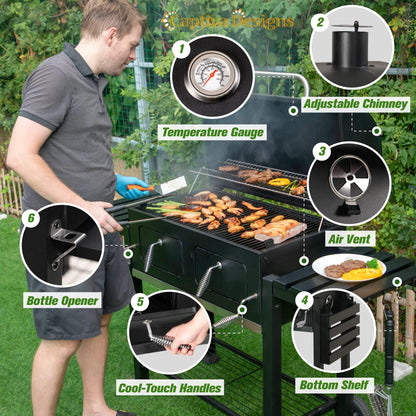 Captiva Designs Extra Large Charcoal BBQ Grill with Oversize Cooking Area(794 sq.in.), Outdoor Cooking Grill with 2 Individual Lifting Charcoal Trays and 2 Foldable Side Tables - CookCave