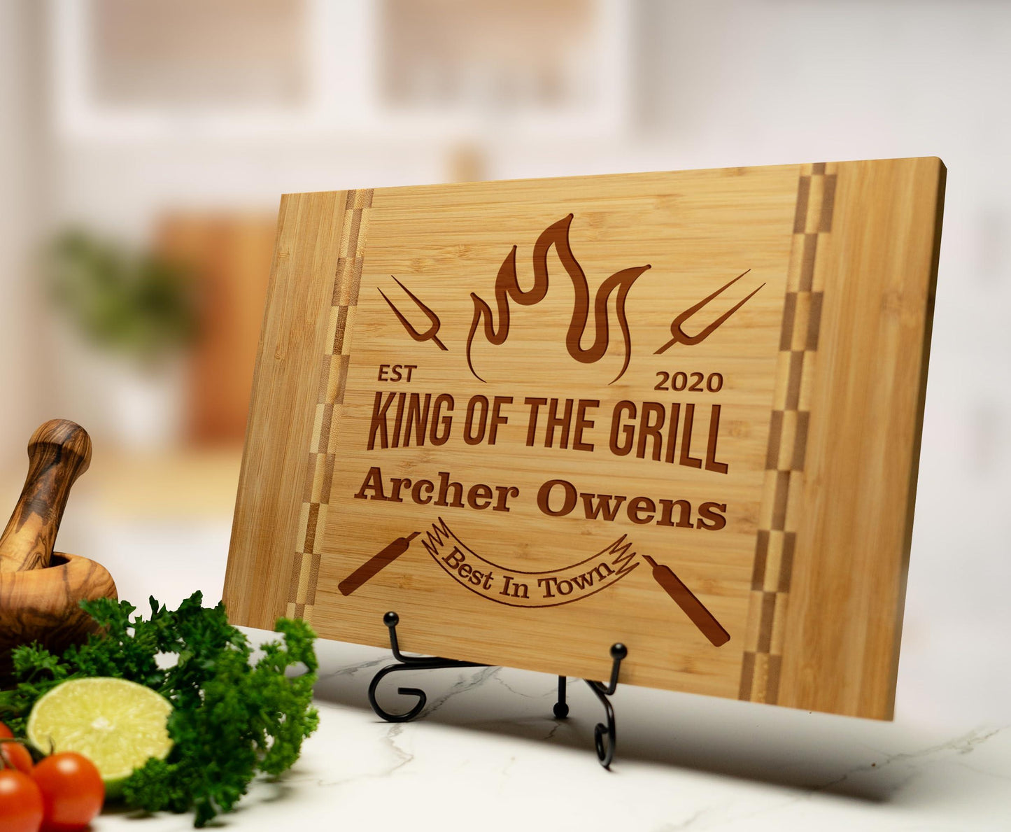 Personalized Dad Cutting Board - Custom Wood Grill Board For BBQ Masters - Unique Barbeque and Grilling Gift Idea for Fathers Day, Birthday, Anniversary, Christmas For Men, Husband, Dad, Grandpa, Him - CookCave