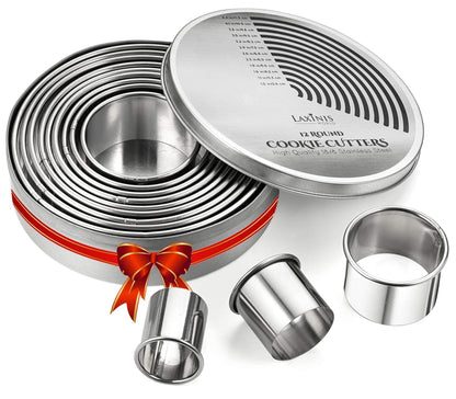 Round Cookie Biscuit Cutter Set, 12 Graduated Circle Pastry Cutters, Heavy Duty Commercial Grade 18/8 304 Stainless Steel Cookie And Dough Cutters - CookCave