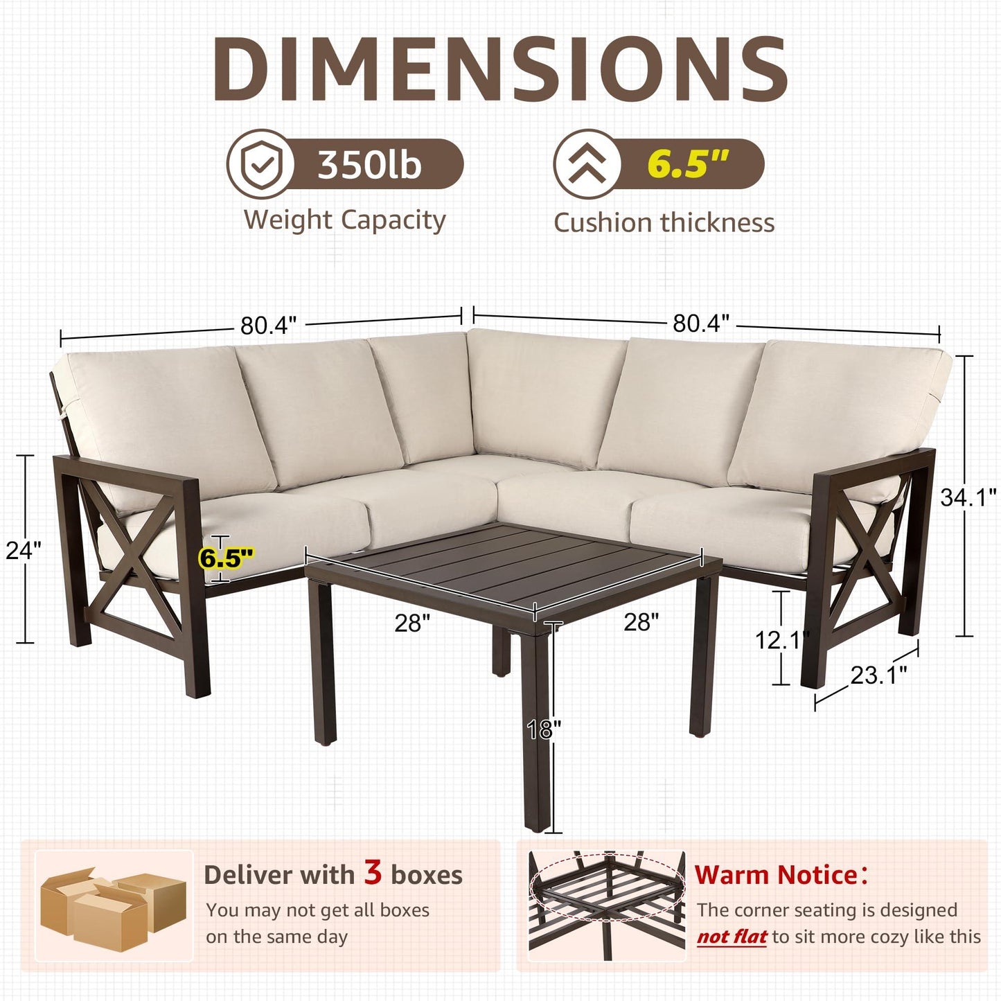 NATURAL EXPRESSIONS 6 Pieces Patio Furniture Sets, Metal Outdoor Sectional Furniture L Shape Patio Conversation Sets Metal Table,Large Waterproof Cover, 6.5" Soft Olefin Cushions - CookCave