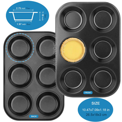 AmDONGKING Muffin Pan, Cupcake Pans, 6 Cup Premium Non-Stick Carbon Steel Kitchen Baking Quiche Pan, 10.4 X 7.1 Inches - CookCave