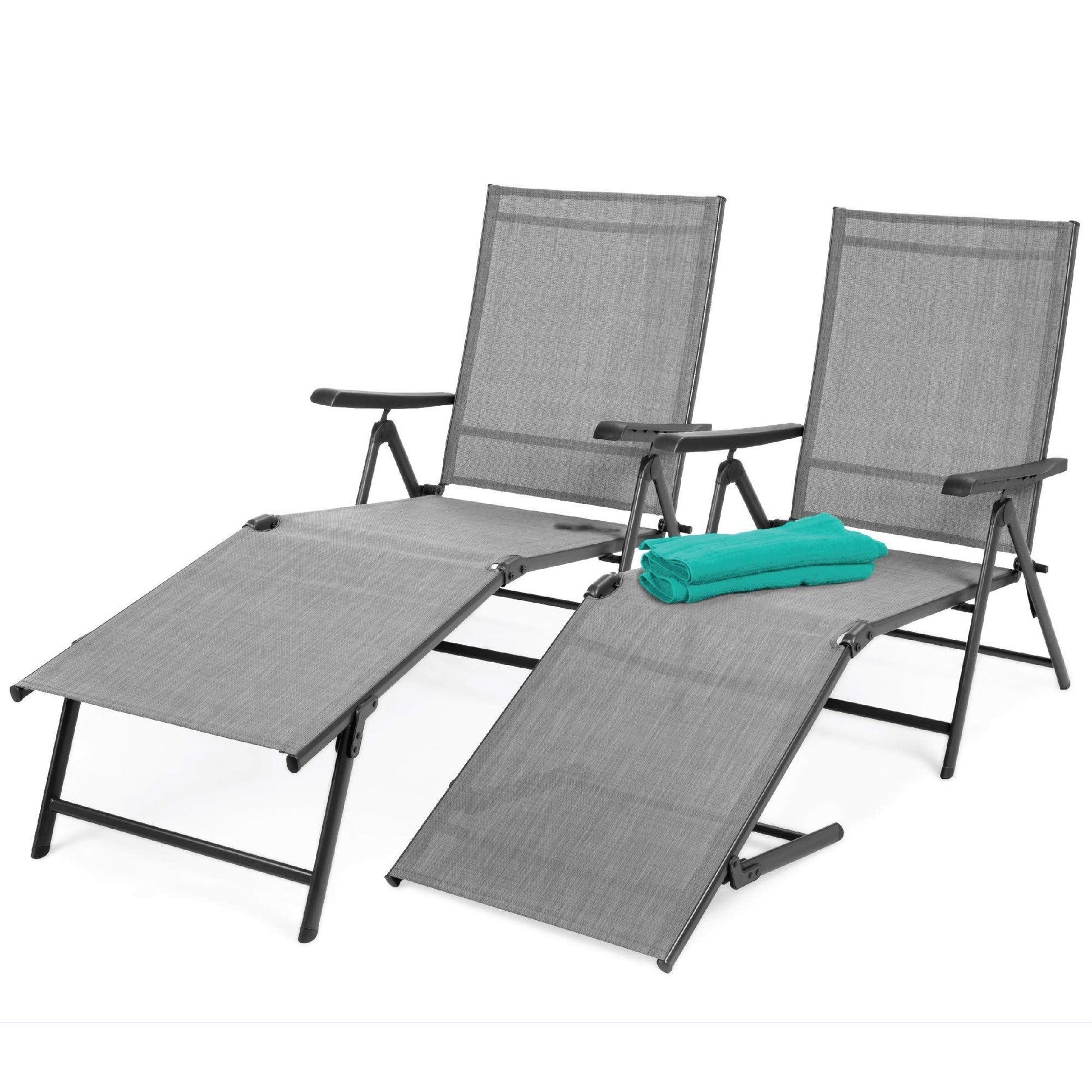 Best Choice Products Set of 2 Outdoor Patio Chaise Lounge Chair Adjustable Reclining Folding Pool Lounger for Poolside, Deck, Backyard w/Steel Frame, 250lb Weight Capacity - Gray - CookCave