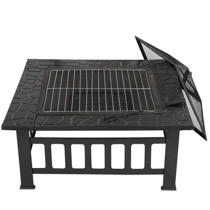 ZENY 32" Outdoor Fire Pit Square Table Metal Firepit Table Backyard Patio Garden Stove Wood Burning Fireplace w/ Waterproof Cover, Spark Screen and Poker - CookCave