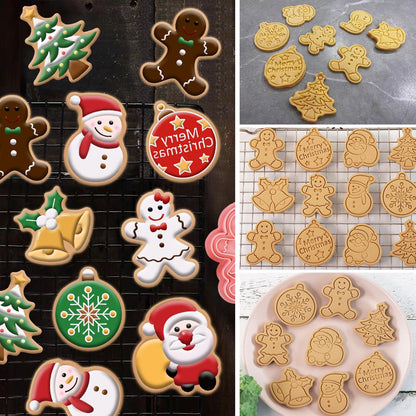 Christmas Cookie Cutters Set 8 Pcs Cookie Stamps with Gingerbread Man Christmas Tree Snowman Santa Claus Jingle Bell Snowflake Shapes 3D Mini Christmas Cookie Molds for Baking Supplies - CookCave