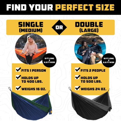 Wise Owl Outfitters Camping Hammock - Camping Essentials, Portable Hammock w/Tree Straps, Single or Double Hammock for Outside, Hiking, and Travel - CookCave