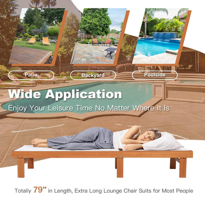 Tangkula Outdoor Wood Chaise Lounge Chair, Patio Chaise Lounger with 5-Postion Adjustable Back, Eucalyptus Wood Reclining Lounge Chair with Breathable Fabric for Poolside Lawn Backyard (1, White) - CookCave