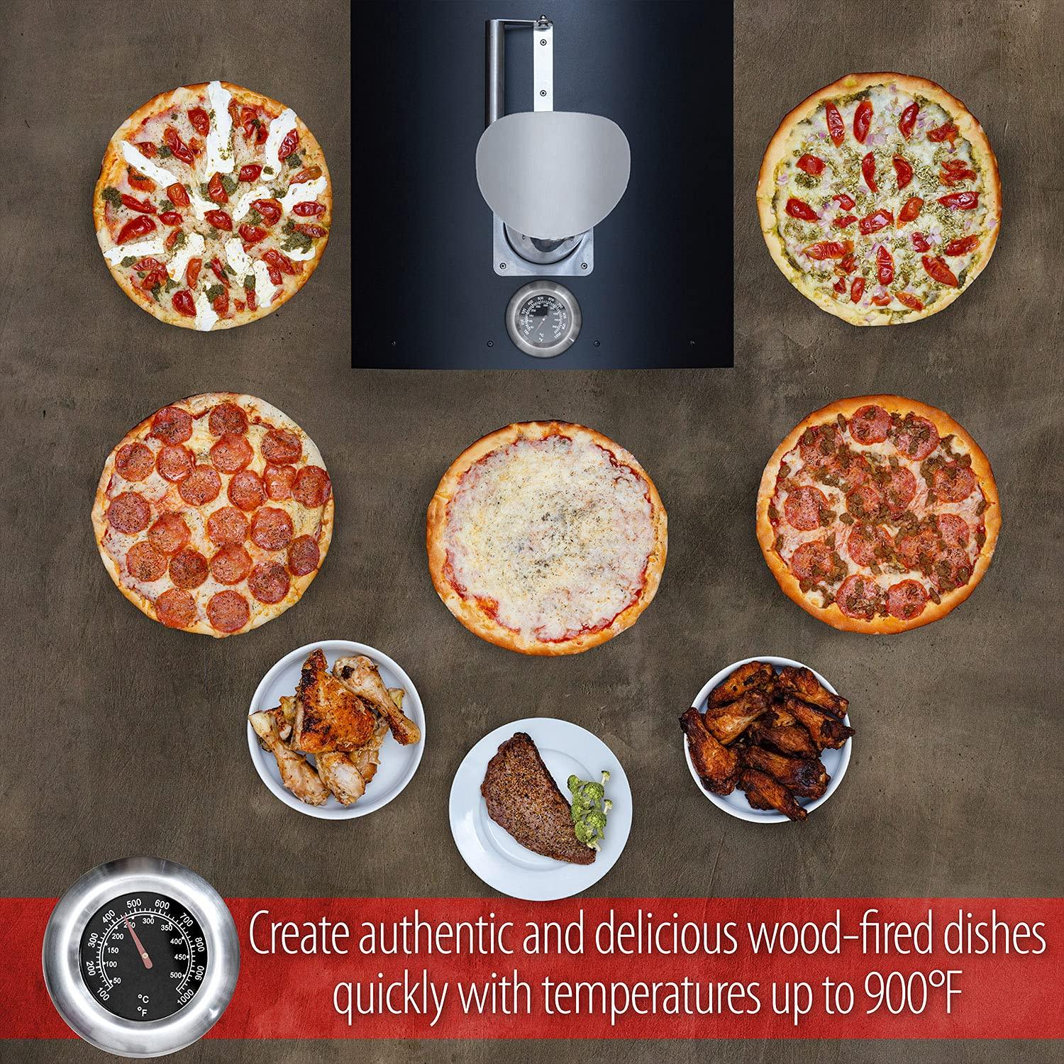 Deco Chef Outdoor Pizza Oven with 2-in-1 Pizza and Grill Oven Functionality, 13" Pizza Stone, Portable 3-Layer Stainless Steel Construction, Pizza Peel, Dough Scraper, Scoop, Slotted Grill (Black) - CookCave