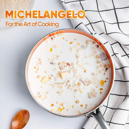 MICHELANGELO 3 Quart Saucepan with Lid, Ultra Nonstick Coppper Sauce Pan with Lid, Small Pot with Lid, Ceramic Nonstick Saucepan 3 quart, Small Sauce Pot, Copper Pot 3 Qt, Ceramic Sauce Pan 3 Quart - CookCave