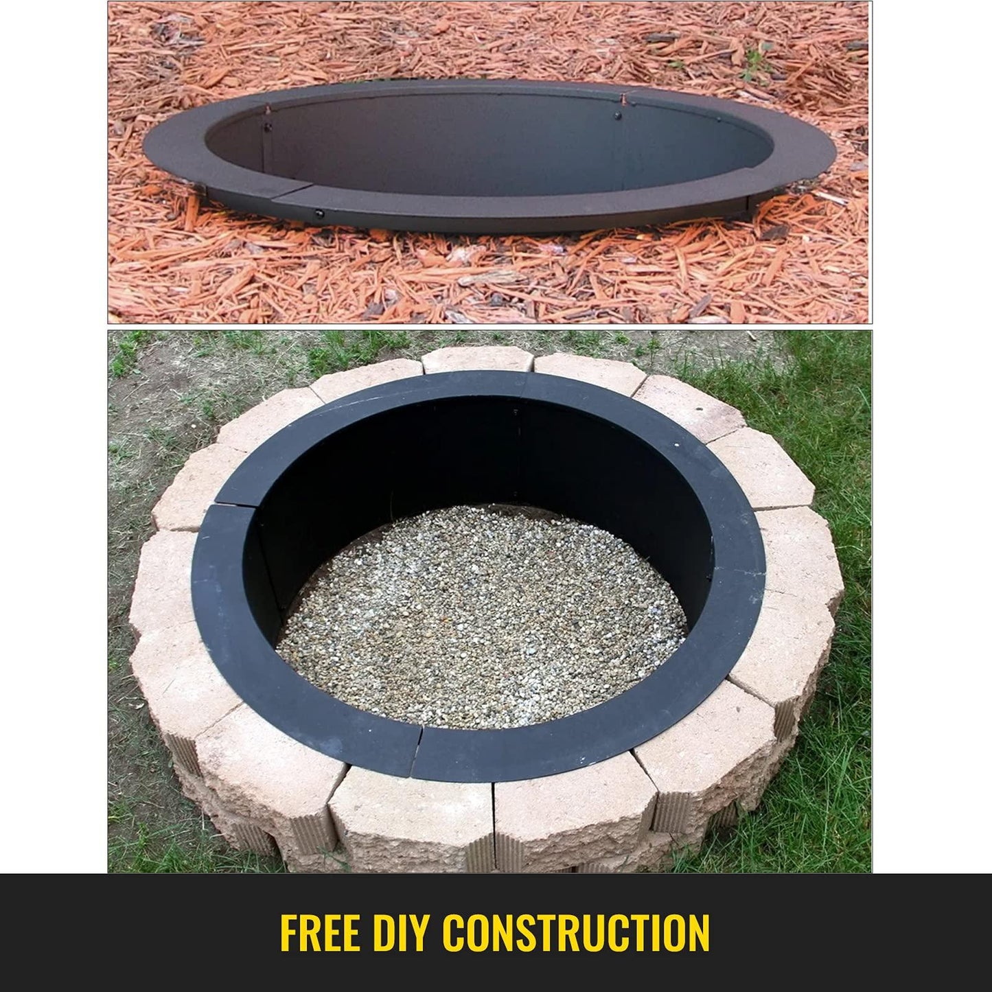 VBENLEM Fire Pit Ring 36-Inch Outer/30-Inch Inner Diameter, 10inch Height Fire Pit Insert 2.5mm Thick Heavy Duty Solid Steel, Fire Pit Liner DIY Campfire Ring Above or In-Ground for Outdoor - CookCave