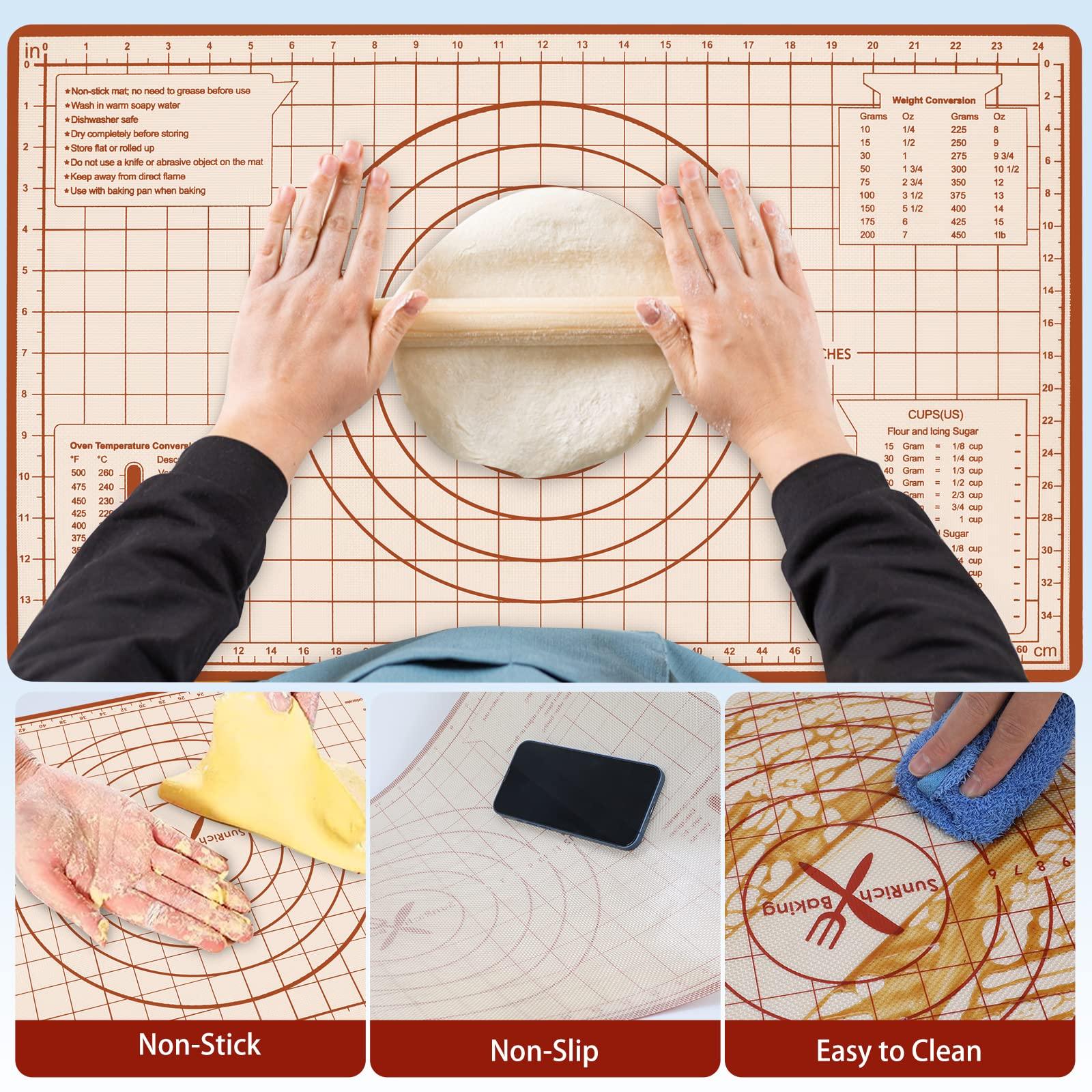 Silicone Baking Mat, Non Stick Pastry Mat with Measurement,26" x 16" Extra Thick Large Rolling Dough Mat Sheet, Counter Mat,Food Grade Pizza, Fondant, Macarons,Cookies Mat, Baking Supplies for kitchen - CookCave