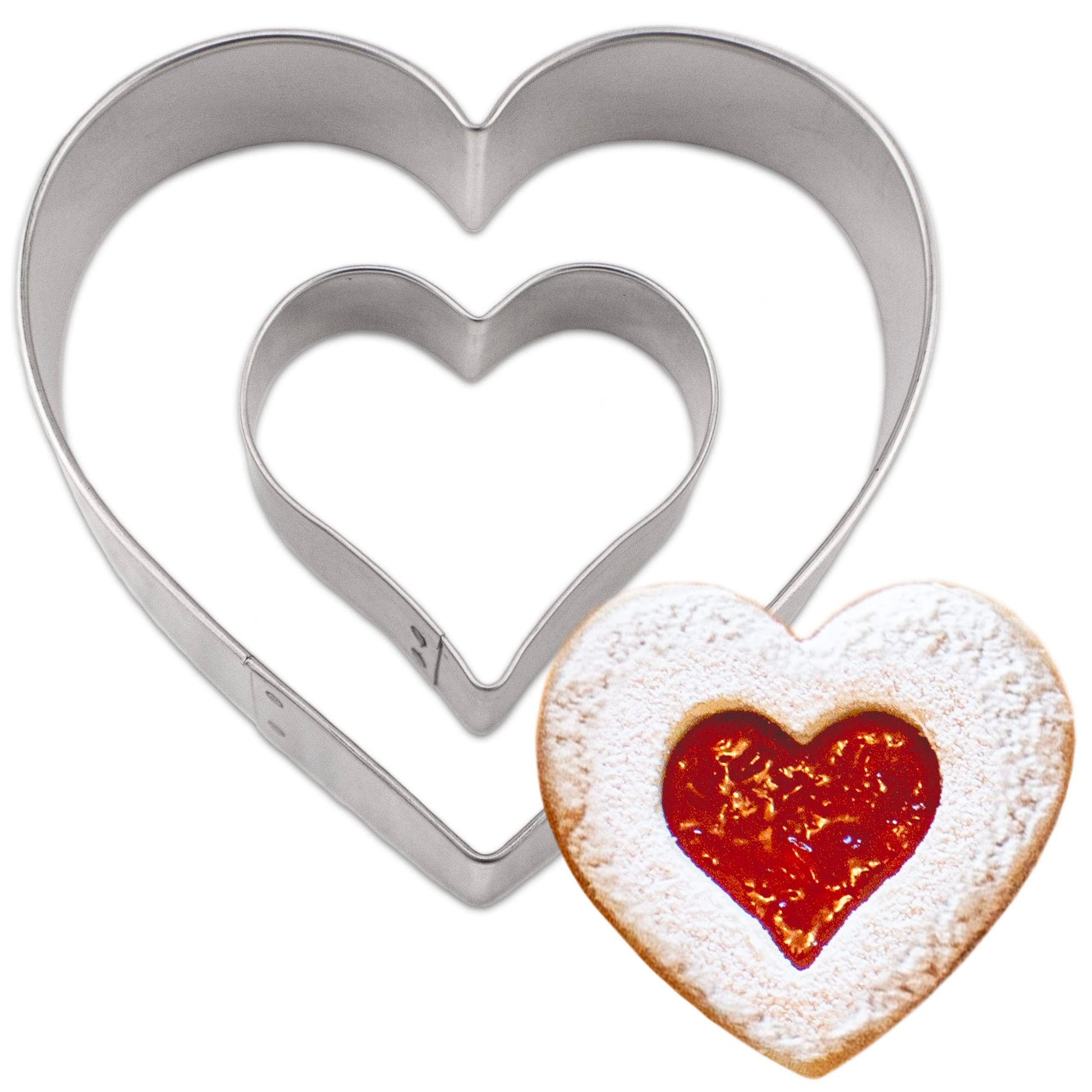 Valentine's Linzer Cookie Cutters 2-Pc. Set Made in the USA by Ann Clark, 4", 2" - CookCave