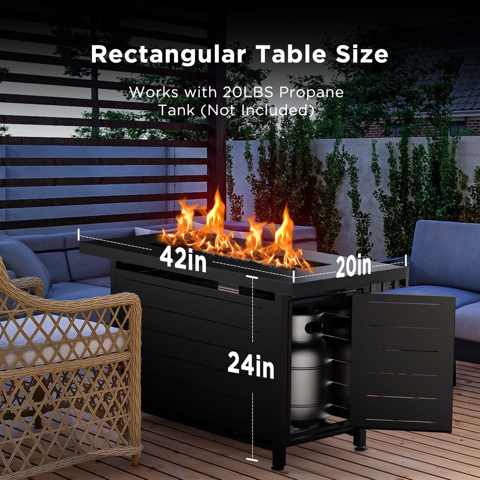 Ciays 42 Inch Gas Fire Pit Table, 60,000 BTU Propane Pits for Outside with Steel Lid and Lava Rock, 2 in 1 Firepit Table Gatherings Parties on Patio Deck Garden Backyard, Black - CookCave