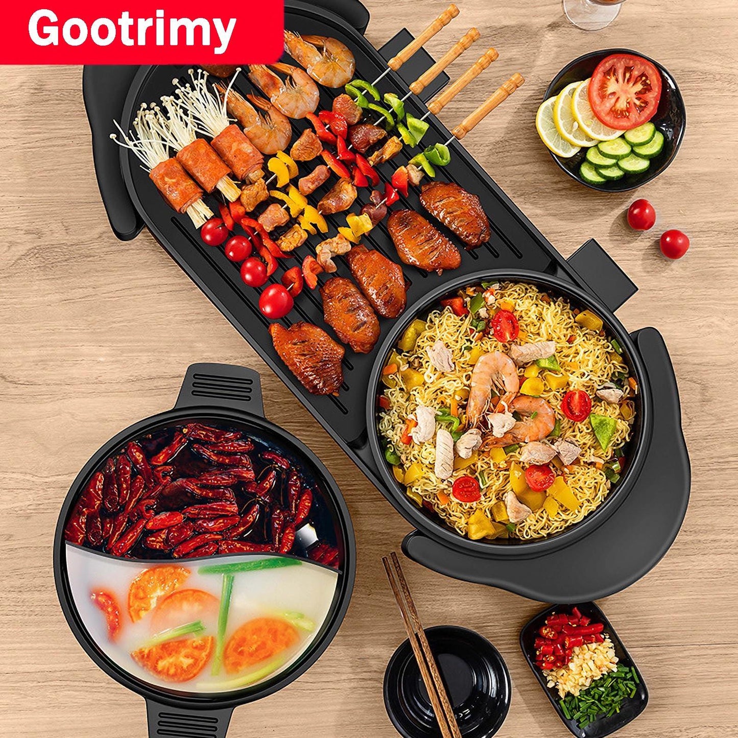 Hot Pot with Grill, Electric Hot Pot 2 in 1 Shabu Shabu Hot Pot Korean BBQ Grill, Removable Hotpot Pot 1200W / Large Capacity Baking Tray, Separate Temperature Control, Electric Grill for 2-12 People - CookCave