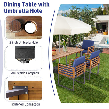 Tangkula 7 Piece Patio Dining Set, Acacia Wood Dining Chair & Table Set, 69” Spacious Tabletop with Umbrella Hole, Heavy-Duty Metal Support, Dining Set for Backyard, Poolside (Navy) - CookCave