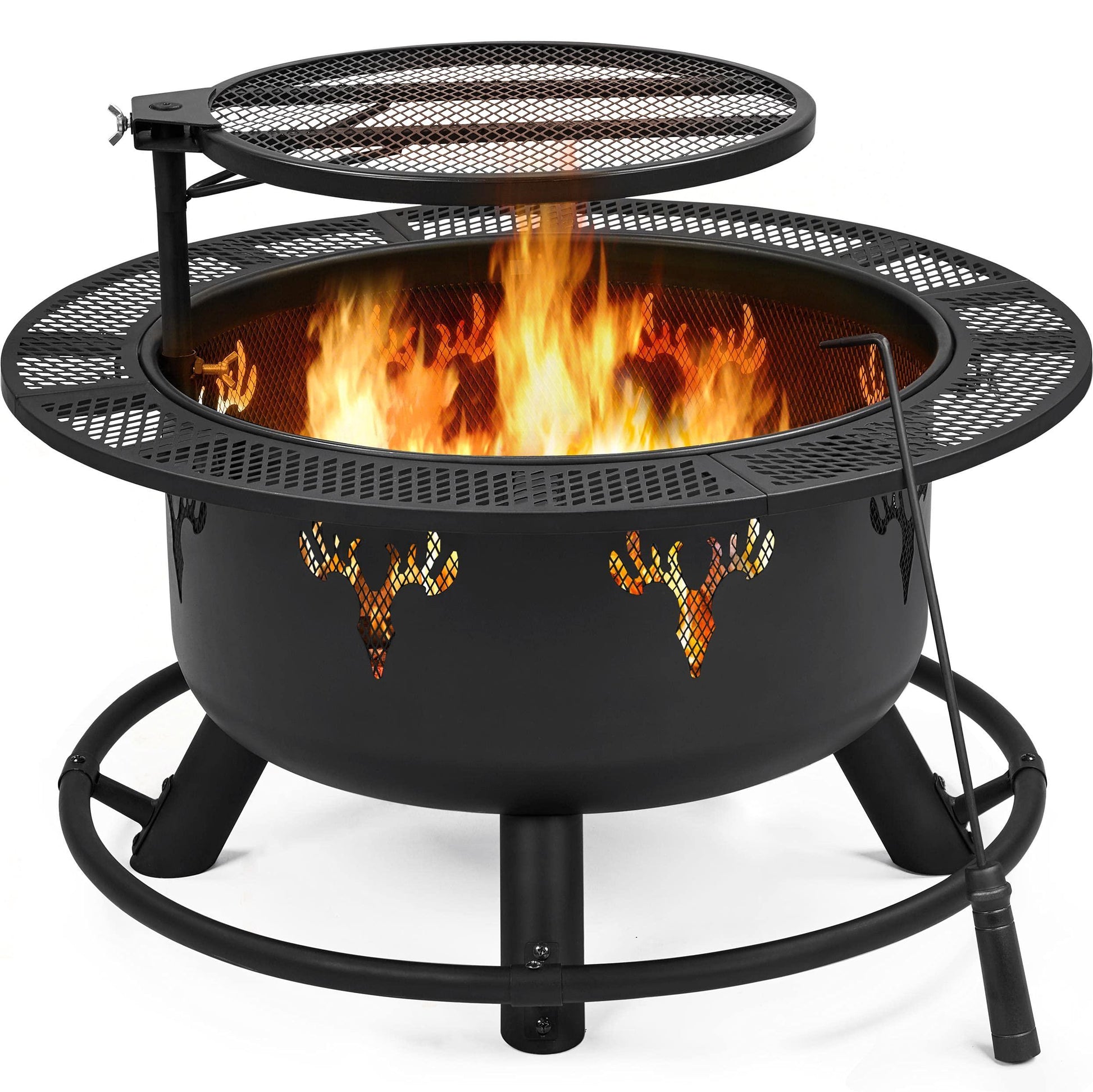 Yaheetech 32in Fire Pit Outdoor Wood Burning Firepits Outdoor Fireplace with 18.5 Inch Swivel Cooking Grill Grate & Poker Fire Bowl for Camping, Backyard, BBQ, Garden, Bonfire - CookCave