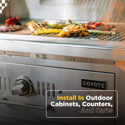 Coyote 36-Inch Built-in Charcoal Grill - C1CH36, Stainless Steel, 875 sq. in. Cooking Area - CookCave