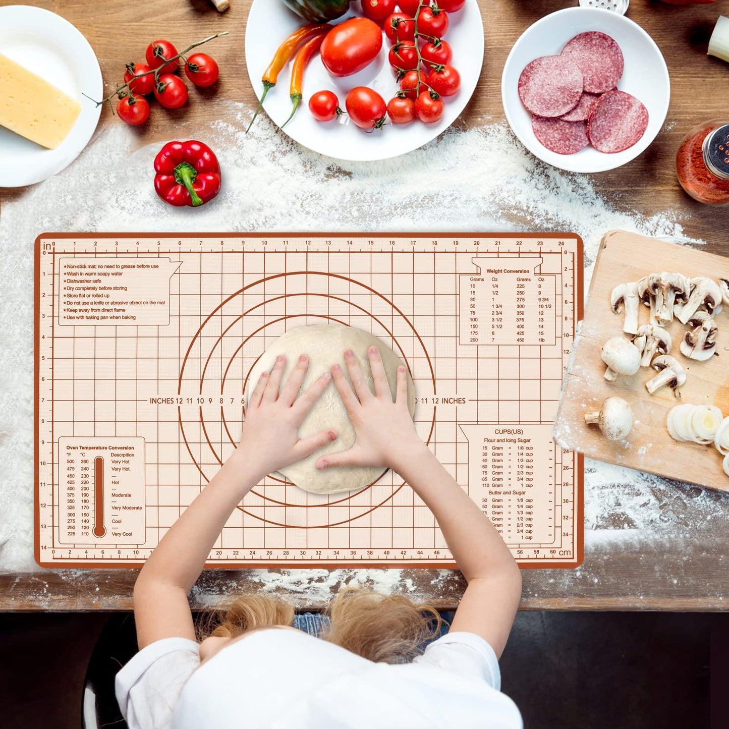 Silicone Baking Mat, Non Stick Pastry Mat with Measurement,26" x 16" Extra Thick Large Rolling Dough Mat Sheet, Counter Mat,Food Grade Pizza, Fondant, Macarons,Cookies Mat, Baking Supplies for kitchen - CookCave