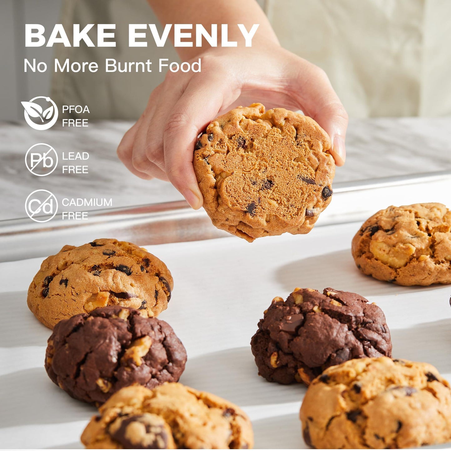 HONGBAKE 2-Pack Natural Aluminum Commercial Half Baking Sheet Pan, Non-Stick Cookie Sheets for Baking with 50 PCS Parchment Paper, 12.8 x 17.7 in, Silver - CookCave