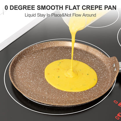 Innerwell Nonstick Crepe Pan, Granite Coating Flat Skillet Dosa Tawa Tortilla Pan, 10 inch Pancake Griddle Roti Pan With Stay-Cool Handle, Induction Compatible, PFOA Free - CookCave