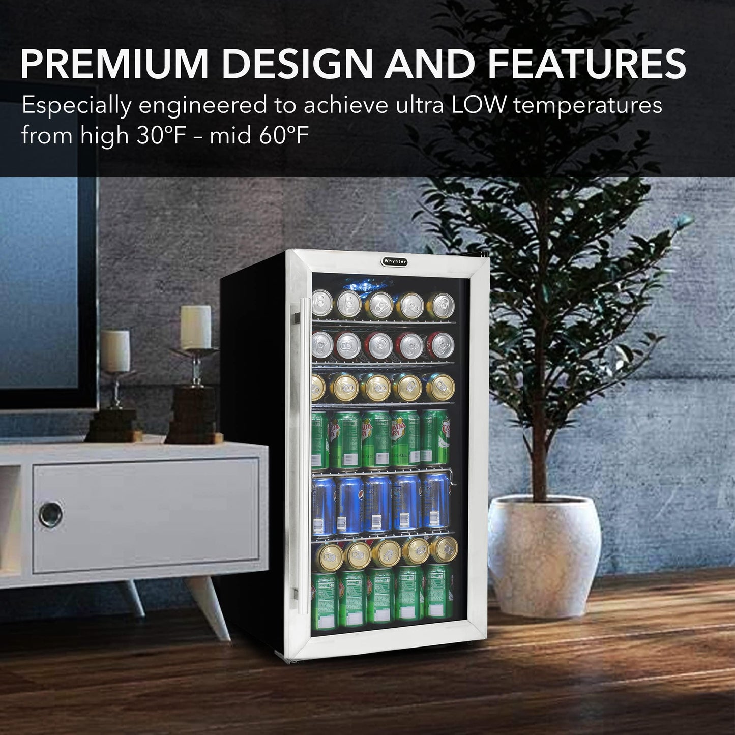 Whynter BR-130SBS 120 Can Capacity 3.1 cu. ft. Beverage Refrigerator and cooler, Mini Fridge with Glass Door Stainless Steel - CookCave