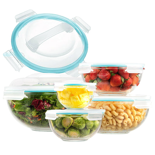 EatNeat Set of 5 Airtight Glass Food Storage Containers with Lids | Premium Airtight Storage Containers | Meal Prep Food Containers with Lids | Glass Mixing Bowls | Kitchen Storage Containers - CookCave